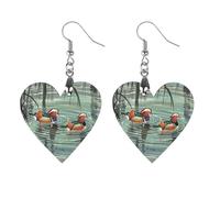 Chinese Style Mandarin Ducks Wooden Earrings for Women, Vintage Elegant Wood Jewelry, Lightweight Earrings for Wedding, Party, Everyday Jewelry Gift, Circular, Wood, wood