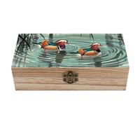 Chinese Style Mandarin Ducks Wooden Storage Box Elegant Retro Jewelry Box with Hinged Lid Decorative Keepsake Boxes Decor Handmade Organizer Boxes for Wedding, Party, Gift, Diy Craft, Home Decor