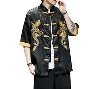Chinese Style Men Dragon Embroidered Jackets Shirts Oriental Ancient Retro Hanfu Tang Suit Cheongsam Tops Coat Black L