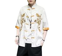 Chinese Style Men Dragon Embroidered Jackets Shirts Oriental Ancient Retro Hanfu Tang Suit Cheongsam Tops Coat White L
