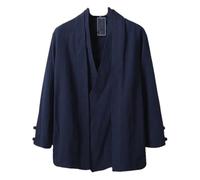 Chinese Style Men Linen Hanfu Cardigan Tops Tea Kung Fu Shirts Japanese Kimono Jackets Coats Robe Oriental Clothing Navy Blue XL