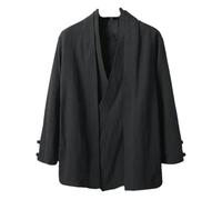 Chinese Style Men Linen Hanfu Cardigan Tops Tea Kung Fu Shirts Japanese Kimono Jackets Coats Robe Oriental Clothing Black M