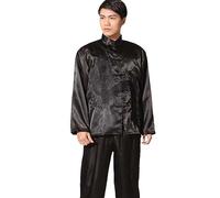 Chinese Style Men Silk Kung Fu Suit Pajamas Male Satin Embroidery Dragon Tang Suits Jacket Pants Sets Black