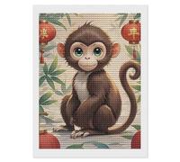 Chinese Style Monkey Diamond Art Kits for Adults 12"x16" DIY Diamond Painting Kit for Beginners Gem Art Painting with Round Full Drill Diamonds DIY Paint Paintings for Home Wall Decor Gift