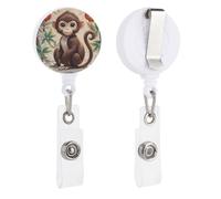 Chinese Style Monkey Retractable Badge Reel - Personalized ID Name Badge Holder with Lanyard Cute Badges Reel Holder Round Nurse Doctor Name Tag Badges Clip for Work