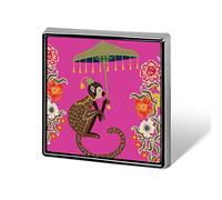 Chinese Style Monkey with Umbrella On Pink Square Badge Smooth Surface Lapel Tie Pin, Lightweight Badge for Women Men Office Worker Nurse Teacher Student Shirts Backpack