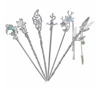 Chinese Style Moonstone Hairpin 6pcs Flower Star Moon Tassel Hairpin Elegant Updo Hairpin Accessories for Buns & Updos