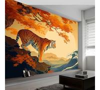 Chinese Style Mountains Rivers Animals Tiger Wall Mural Wallpaper, Non-Woven Decorative Wallpaper - Premium Wall Print Art W200 x H140 cm for Living Room Bedroom Decoration Poster