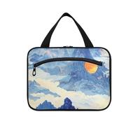 Chinese Style Mountains Sun hanging toiletry bag for men with hook, designer waterproof kit bag for men for travel essentials camping bolsas para maquillaje L, Chinese style Mountains sun, L