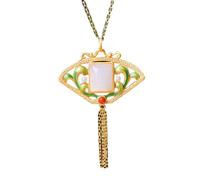 Chinese Style Necklace,S925 Silver Gold-Plated Natural Hetian Jade Scalloped Tassel Necklace Pendant for Women Yoga Genuine