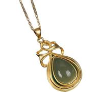 Chinese Style Necklace,S925 Silver Gold-Plated Natural Hetian Jade Teardrop Necklace Pendant for Women Yoga Genuine