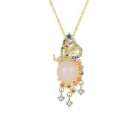 Chinese Style Necklace,S925 Silver Gold-Plated Natural Hetian White Jade Round Beads Tassel Necklace Pendant for Women Yoga Genuine