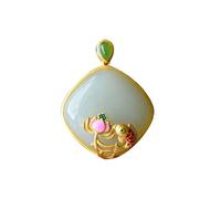Chinese Style Necklace,S925 Silver Gold-Plated Natural Hetian White Jade Yearly Fish Necklace Pendant for Women Yoga Genuine