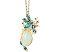 Chinese Style Necklace,S925 Silver Gold-Plated Natural White Jade Magpie Necklace Pendant for Women Yoga Genuine