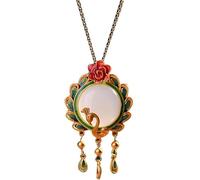 Chinese Style Necklace,S925 Silver Gold-Plated with Natural Hetian Jade Enamel Peacock Tassel Necklace Pendant for Women Yoga Genuine