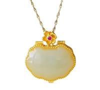 Chinese Style Necklace,S925 Silver Gold-Plated with Natural Hetian Jade Incense Sachet Ruyi Lock Necklace Pendant for Women Yoga Genuine