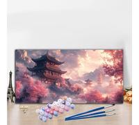 Chinese Style Paint by Numbers for Adults Beginners, DIY Paint by Numbers Architecture Colored Canvas Drawing, Easy Arts and Crafts for Adults Oil Painting Kit for Relax Room Decor 70x140cm G8-994