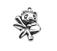 Chinese Style Panda Bamboo Charms For Beginner Jewelry Makers, 16x20mm, Antique Silver Color, 10 Pieces