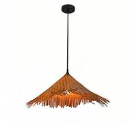 Chinese-Style Pastoral Restaurant Pendant Lamp, Vintage Hand-Woven Straw Hat Lampshade, Farmhouse B&B Hanging Lights, Unique and Creative Bamboo Wicker Chandelier, for Kitchen Dining Table