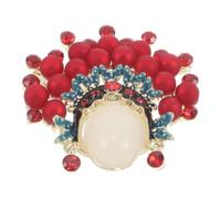Chinese Style Peking Opera Brooch Pin for Coats and Hats | Metal Copper Handmade Piece, Vintage Oriental Accent, Red Finish, Banquet and Office Wear