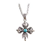 Chinese Style Pendant S925 Sterling Silver Jewellery Red Agate Embedded Green Pine Cross Artificial Pine Pendant Buddhist Talisman Vajra Green Pine Pendant Without Chain, LJBLEUSK
