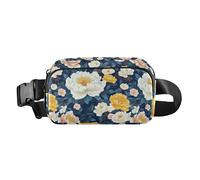 Chinese Style Peonies Floral Pattern Trendy Crossbody Bag Waist Packs for Women Men Teenagers Large Capacity Crossbody Sling Bag with Adjustable Strap for Travel Shopping Running
