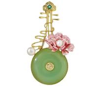 Chinese Style Peony Pipa Brooch Women Elegant Pearl Jade Floral Pin Vintage Blossom Accessory Gift