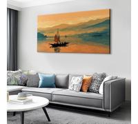 Chinese Style Personalised Canvas Prints 120x60 cm, Misty Mountains River Sailing Boat Wall Art Decoration - Framed Photo Canvas for Living Room Bedroom Bathroom, Print Gifts for Special Occasions
