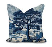 Chinese Style Pillow Cases Blue And White Ink Painting Indigo Chinoiserie Tree Throw Pillow Covers 18x18in Decorative Square Cushion Cover Cases for Living Room Bedroom Sofa Car Home Decor