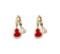 Chinese Style Red Gourd Inlaid Zircon Earring Set, Piercing Post Design and No-pierce Spiral Clip Design Suitable for Cartilage Eyebrow and Lip Piercing Unisex(For pierced)