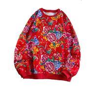 Chinese Style Retro Dongbei Big Flowers Clothing Traditional Performance Costume 3D Print Long Sleeve Pullover Roundneck Sweatshirt for Men and Women