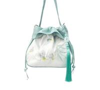 Chinese Style Retro Flower Embroidery Crossbody Bag with Tassels - Elegant Hanfu Drawstring Handbag for Women(Color1)