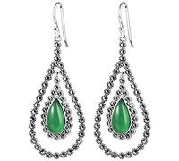 Chinese Style S925 Sterling Silver Earrings Retro Stylish and Elegant Marcasite Embedded Women's Earrings in Green Agate, LJBLEUSK