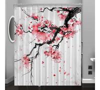 Chinese Style Shower Curtain Pink Plum Blossoms Shower Curtains for Bathroom Mould Resistant Fabric 3D Bathtub Curtain Waterproof PolyesterWashable120x180 cm (47 x 71 Inch) with 8 Hooks c.1478