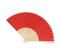 Chinese Style Small Folding Fan Handmade with Silk Fabric and Wood Ribs Single Sided Fan Portable for Summer and Decorative Purposes (Red)