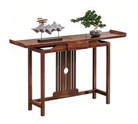 Chinese Style Solid Walnut Console Table, Curved Eaves Entryway Table with Drawer & Hollow Backboard, 100 x 31 x 82 cm Retro Wooden Altar Table for Hallway Living Room,Style A