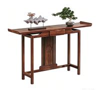 Chinese Style Solid Walnut Console Table, Curved Eaves Entryway Table with Drawer & Hollow Backboard, 100 x 31 x 82 cm Retro Wooden Altar Table for Hallway Living Room,Style B