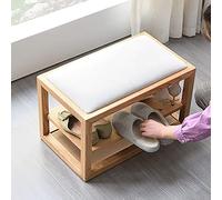 Chinese Style Solid Wood Shoe Bench 2-Tier Shoe Rack nizer Comfy Entryway Seat Premium Wooden Storage for Shoes Stylish Hallway Furniture B 60x45x35cm