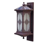 Chinese Style Square Wall Lantern LED Outdoor Wall Lamp Fixture, Retro IP55 Waterproof Wall Sconces, Brown Wall Lights With Frosted Glass Lampshade, Villa Patio Solar Lighting, 3-Color Light