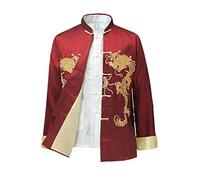 Chinese Style Tai Chi Shirt Kung Fu Tops Tang Suit Men Long Sleeve Dragon Embroidered Jacket Coat Outwear
