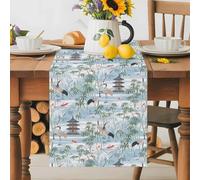 Chinese Style Tower Leaf Crane Table Runner 70 Inches Long,Table Runners Kitchen Dining Tables Decoration for Home Party Decor, Chinoiserie Blue Gradient Tables Runner Wedding Dresser Scarf