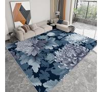 Chinese Style Traditional Flowers Peonies Washable Living Room Rug 60 x 90 cm, Light Grey Short Pile Bedroom Carpet, Non-Slip Rectangle Rug - Durable Non-Shedding Carpet for Office Playroom Nursery