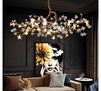 Chinese Style V-intage Creativity Copper Flower Led Light Dining Kitchen Chandelier Living Room Decoration Home Appliance Lamp(Long100 H45cm,Cold Light)