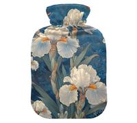 Chinese Style White Iris Butterflies hot Water Bottles with Soft Cover, 2L hot Compress for Neck and Shoulder Pain Relief, Pain Relief, Bolsa Caliente para Dolores musculares