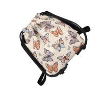 Chinese Styles Floral Butterfly Jacquards Canvas Drawstring Bucket Shoulder Bag Practical for Daily Use Commuters Essential Butterfly Pattern Bucket