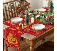 Chinese Table Runner, 72x13inch Chinese Dragon Pattern Table Runner with 4 Placemats, Chinese New Year Table Decorations for Spring Festival