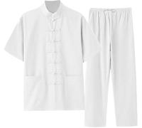 Chinese Tai Uniform Traditional Uniform Training Cloth with Pants Taichi Performance Suit Set Kung Fu Shirt Morning Exercise Clothes for Men Women B,L