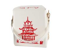 Chinese Takeout Purse for Women Tower Print PU Leather Shoulder Bags Square Girl Crossbody Bags Unique Purses with Chain Strap Novelty Purse Weird Purses Chinese Take Out Purse for Girl Shopping White