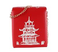 Chinese Takeout Purse for Women Tower Print PU Leather Shoulder Bags Square Girl Crossbody Bags Unique Purses with Chain Strap for Girl Shopping Work Appointment Red Purse