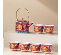 Chinese Tea Gift Set Service Porcelain Wedding Tea Set, Kungfu Tea Set, Enamel Color Change Household Wedding Gift To The New High-end 1 Tea Pot 6 Cups 1 Gift box